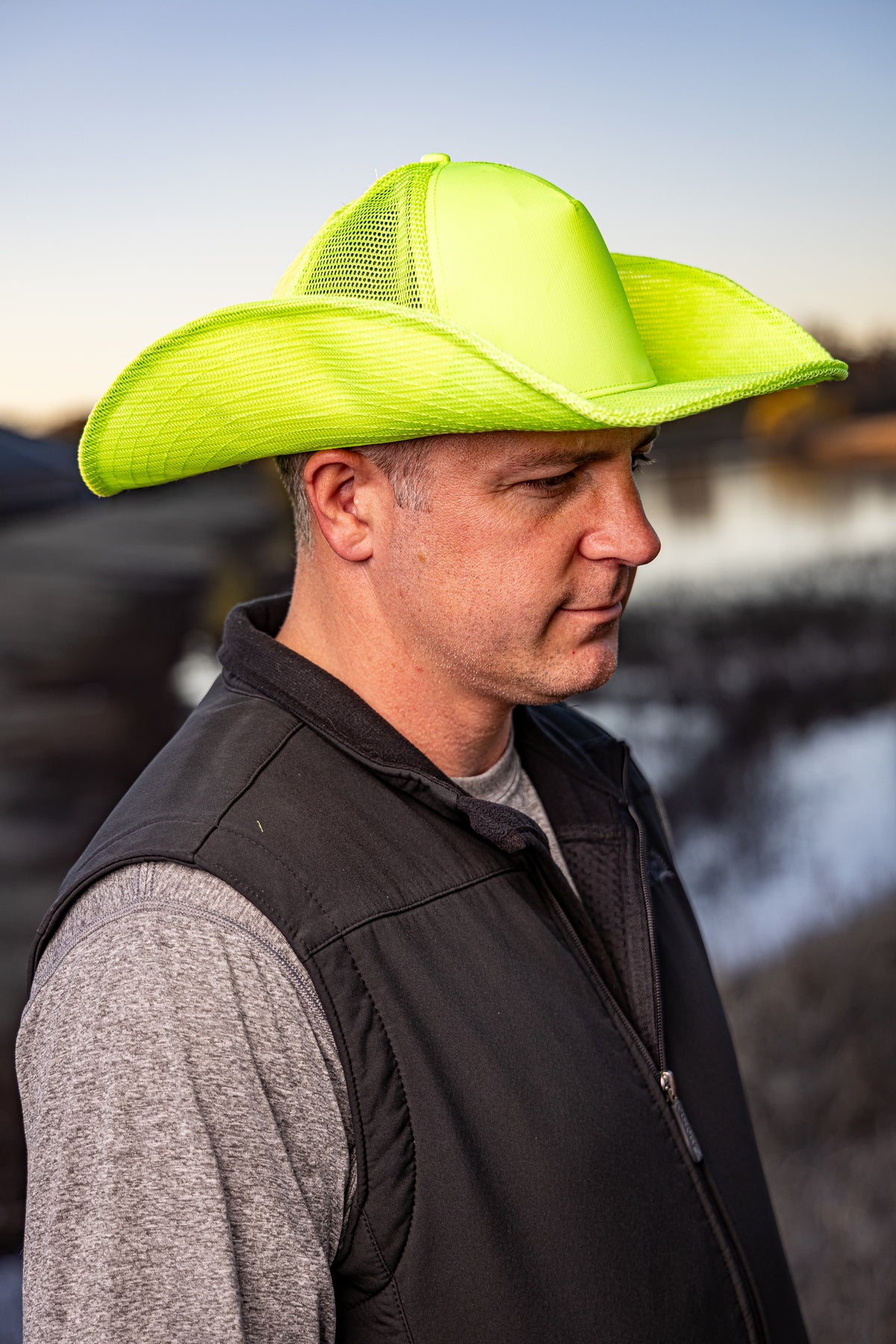 HIGH VIZ YELLOW COWBOY SNAPBACK: 5 PANEL - BLANK
