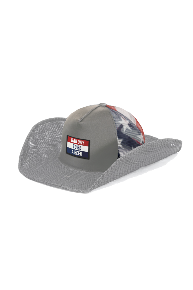 BAD DAY TO BE A BEER (RED, WHITE & BLUE) COWBOY SNAPBACK: 5 PANEL